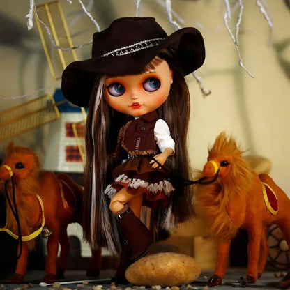 Icy Dbs Blyth Doll Dress Western Cowboy Costume With Hat For Anime Girls 1/6 Bjd Collectible Figure Cosplay Accessories
