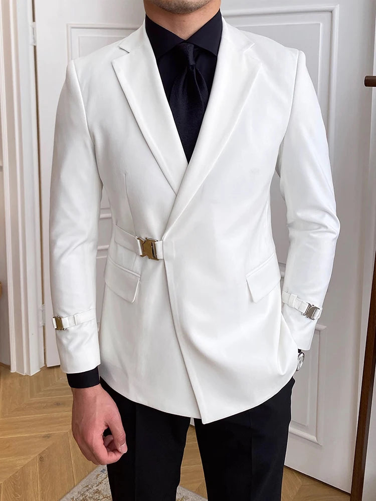 Mauroicardi Autumn Fitted Black White Smart Casual Wedding Blazer Women Slim Fit Elegant Chic Luxury Designer Clothes 2023
