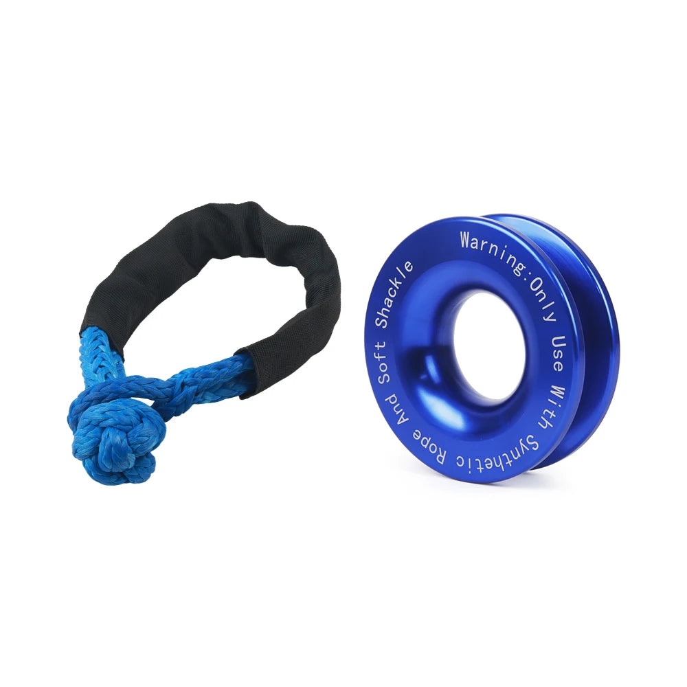 53000lbs Winch Rope Synthetic Soft Shackle+Recovery Ring Set Rugged Shackles With Protective Sleeve for Truck Vehicle Recovery