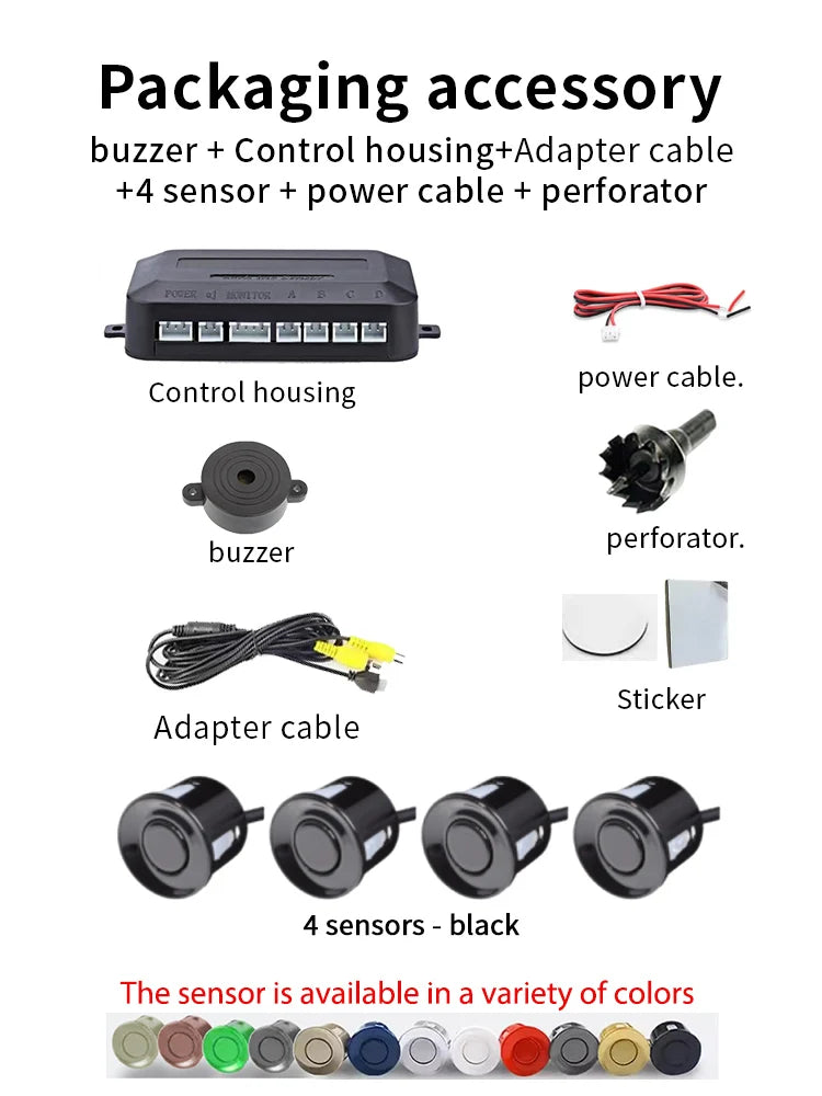 Rear View Parking Sensor System 4 Waterproof Sensors 22mm AHD/CVBS Compatible Display Car Safety Radar For Vehicle Truck Van RV
