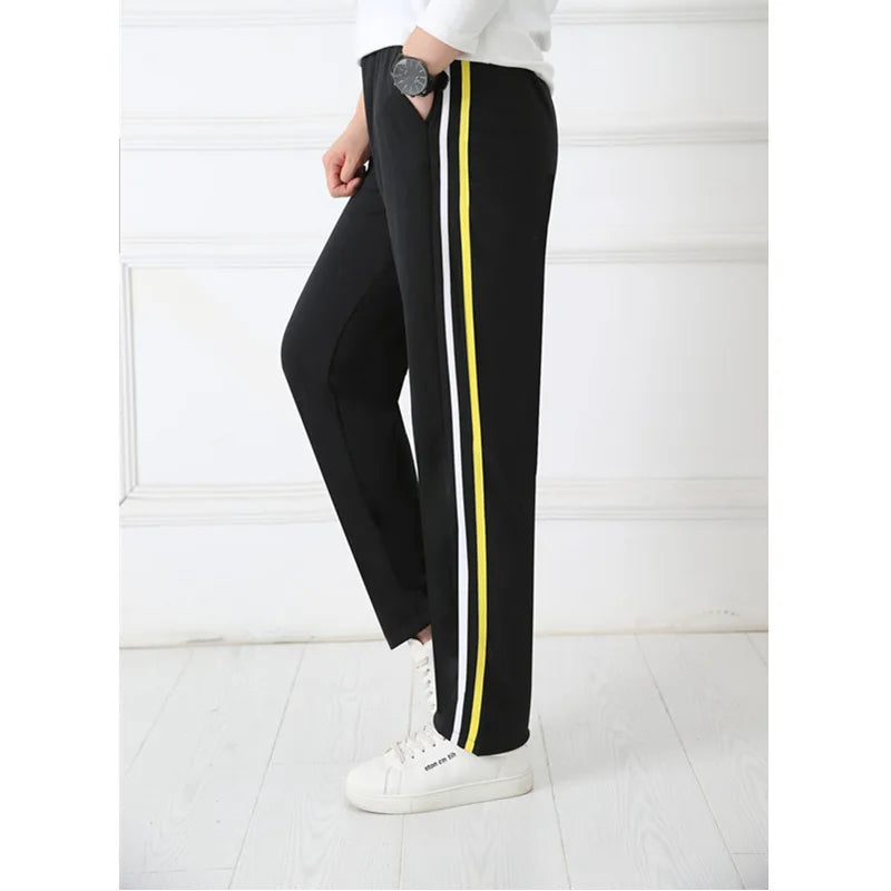 Black Unisex New Track Pants Casual Sweatpants mens Striped Bastic Trousers Straight Pants Joggers Simple Work Pants