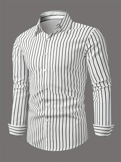 New Casual Striped Design Shirt Summer Men's Long Sleeve Shirt Lapel Men's Fashion Casual Button Down Shirt Long Sleeve Career