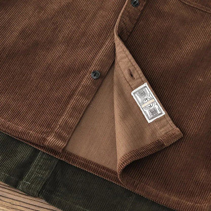 Autumn and Winter New American Retro Thick Corduroy Solid Color Cargo Shirt Men's Pure Cotton Long-sleeved Pocket Casual Blouses
