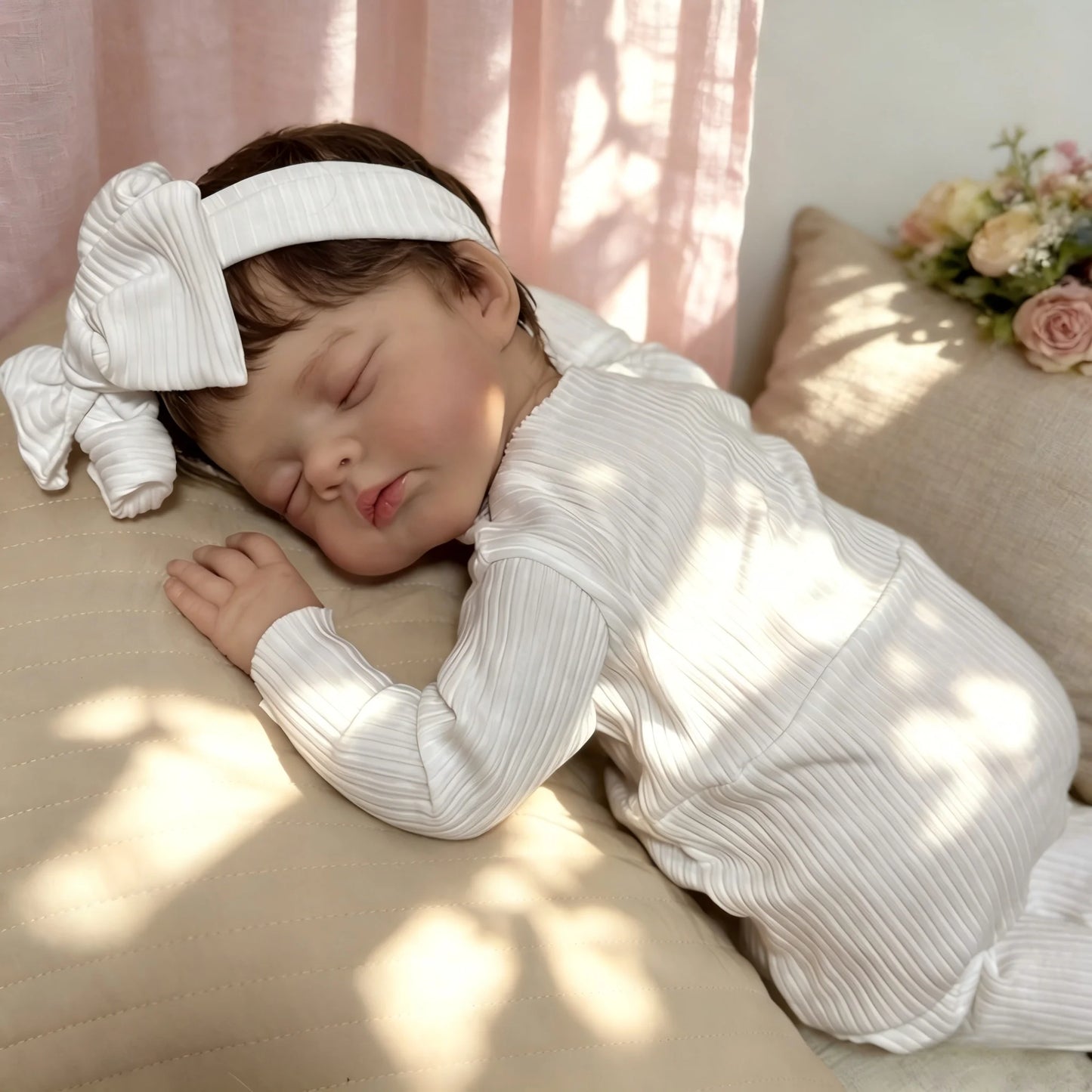 BZDOLL 48cm 19in Asleep Reborn Doll, 3D Veined Skin, Cloth Body, Lifelike Handmade Collectible Birthday Gift