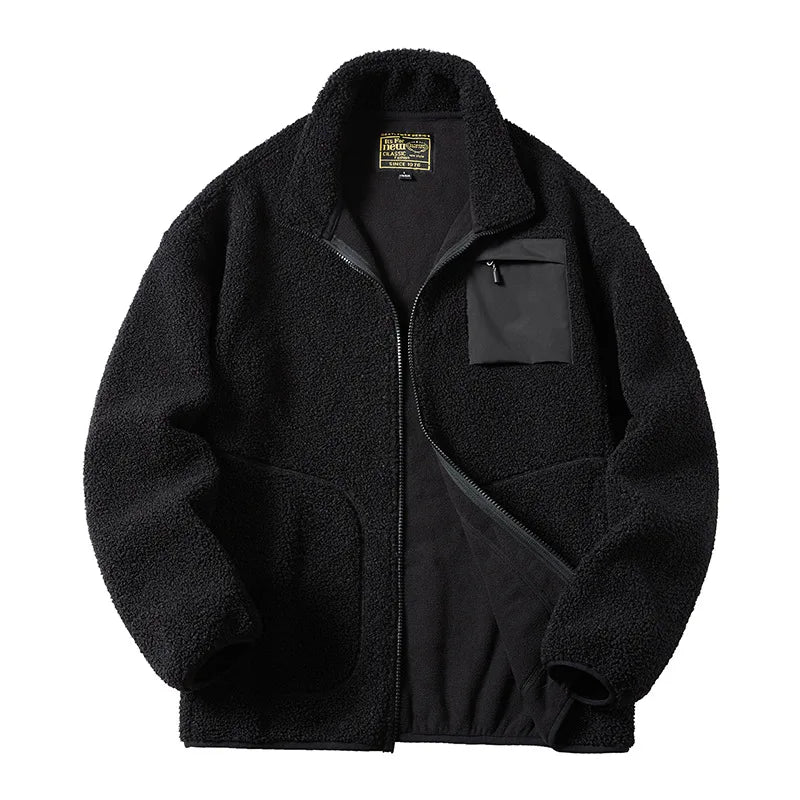 2024 Fashion Fleece Jackets Man Trendy Lamb Wool Coats Outdoor Sports Thick Warm Casual Streetwear Coats Windproof Jacket Male