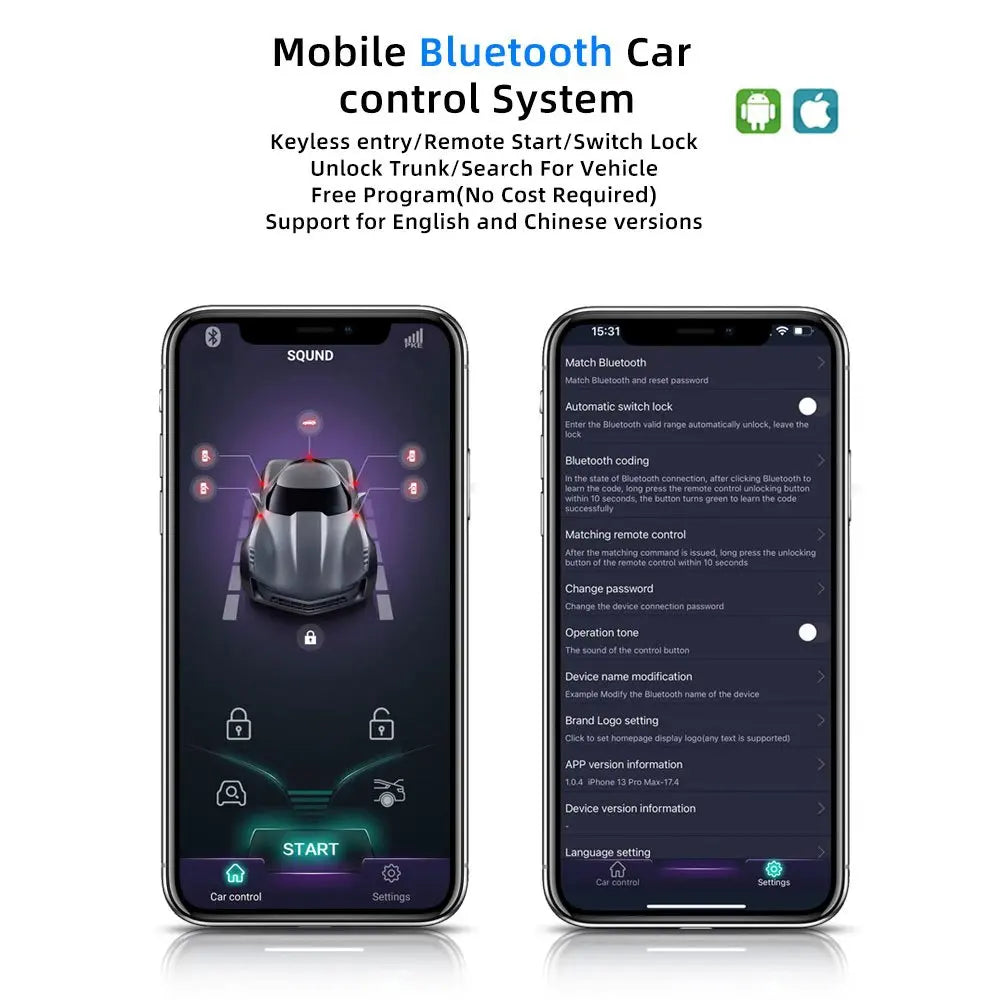 Car Smart Key Starter Alarm Bluetooth Autostart Set Auto Start Stop Push Button Keyless Entry System Skit Automotive Accessories