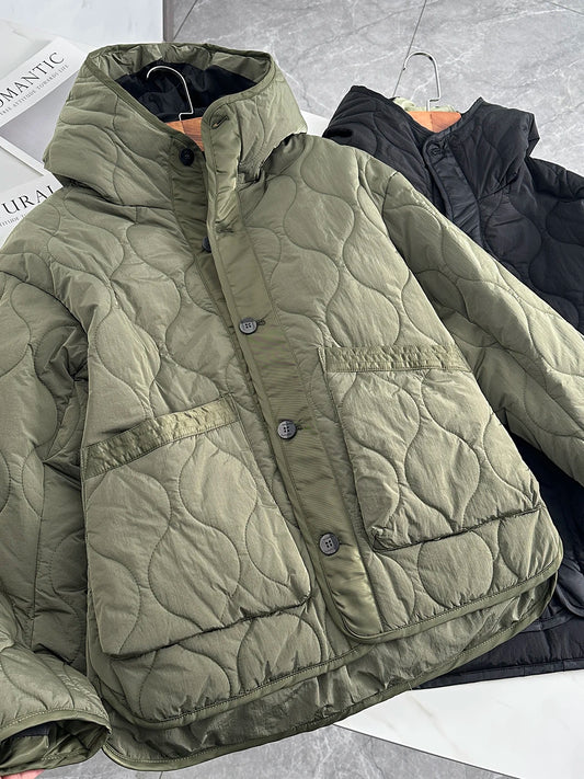 Outdoor Fashionable Cotton Jacket with Hood Large Pockets for Men And Women Warm Water-Resistant Casual Style Long Sleeve Coat