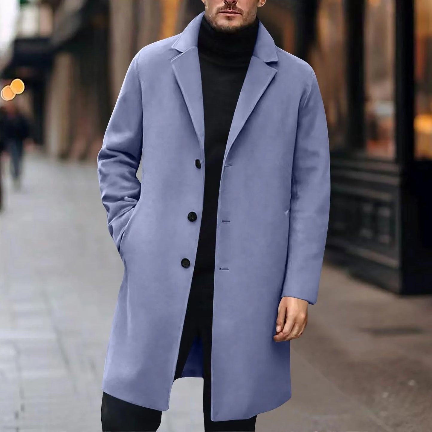Men Wool Blends Coats Trench Pea Coat 2025 Spring Winter New Solid Color High Quality Men's Wool Jacket Luxurious Brand Clothing