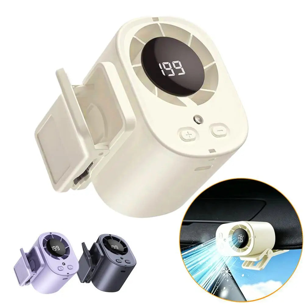 LED Digital Display Cooling Function Car Clip-on Mini Fan Portable Car Electric Fan USB Charging Mute Powerful Airflow Clip Fan