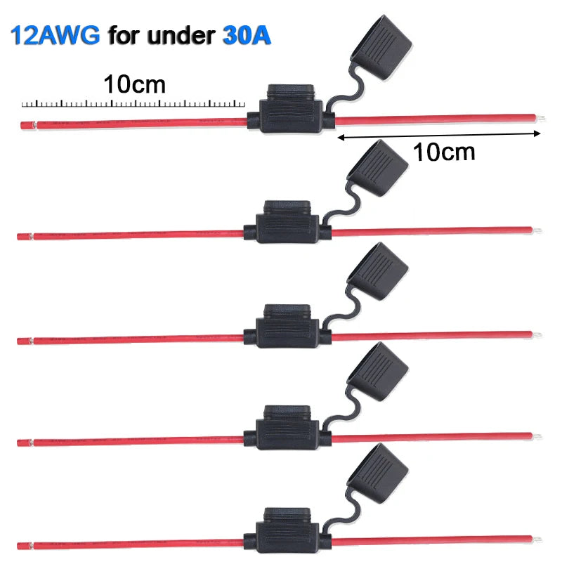 5pcs10A 20A 30A 50A fuse Power Socket Waterproof Mini Small Medium Auto Fuse Holder 16/14/12/10AWG Car Blade Fuse wire cable