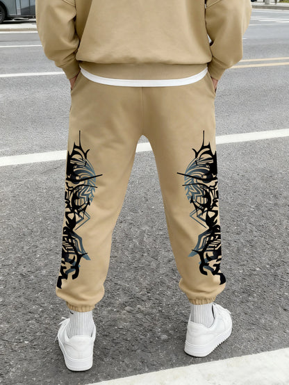 Men's Gothic Double Side Thorn Tribal Abstract Print Sweatpants Elastic Waist Soft Fabric Dark Punk Street Hip Hop Joggers