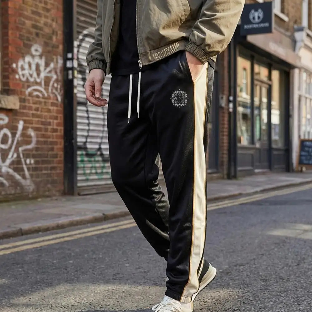 Men's Color-blocked Striped Sweatpants Street Style Lightweight Sweatpants Drawstring Hip-hop Skateboard Breathable Casual Pants