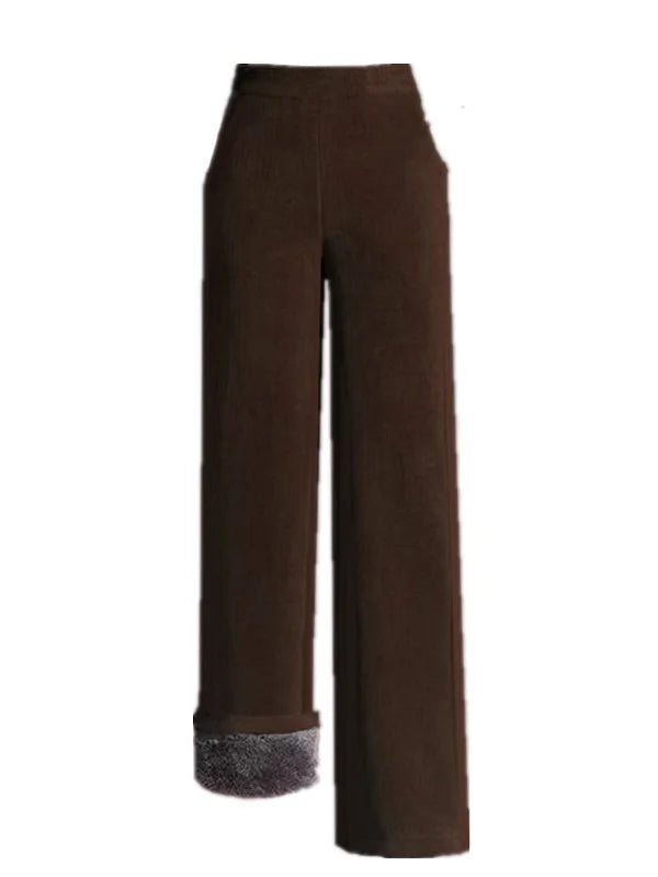 High Quality Fleece Lined Wide Leg Pants Thickened Corduroy Straight Cut Casual Trousers for Women Winter 2025 Warmth Elastic...
