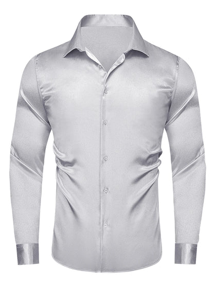Hi-Tie Stain Mens Shirts Casual Long Sleeve Dress Shirt Blouse for Male Wedding Gift Party Teal Pink Red White Grey 15 COLORS