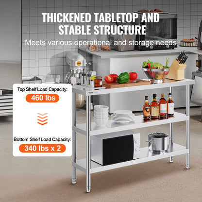 SucceBuy Stainless Steel Food Prep Table Commercial Kitchen Worktable w/Adjustable Undershelf Heavy Duty Prep Table Metal Table