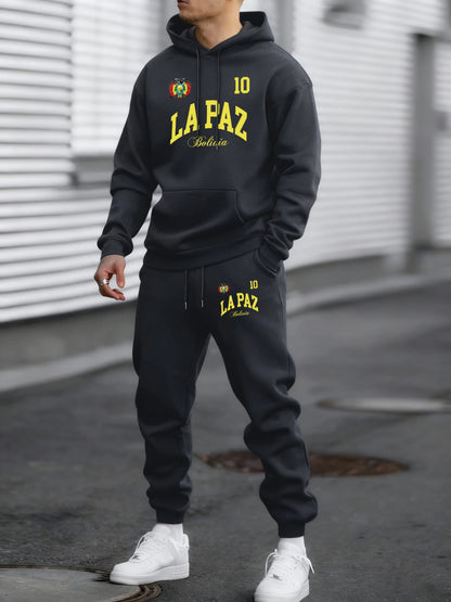 Lapaz Bolivia Emblem Printed Comfy Street Hoodie Winter Fleece Casual Sweatshirts Long Pants Sets Man Basics All-Match Sweatpant