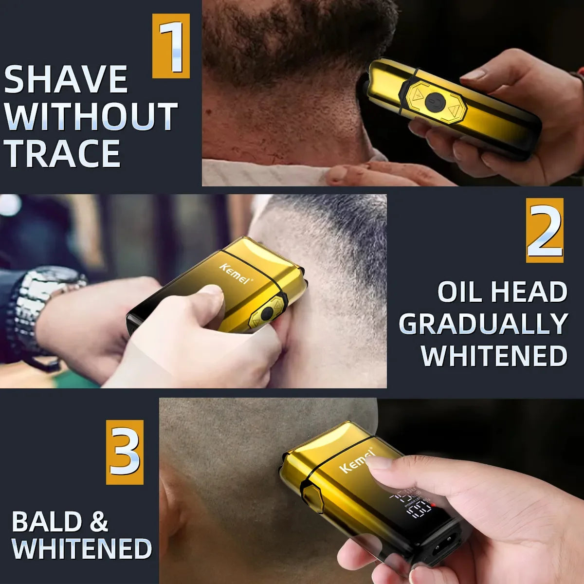 Kemei Barber Foil Shavers Electric Bald Head Razors LCD Display Cordless Men Shaving Machine USB Rechargeable Beard Hair Trimmer
