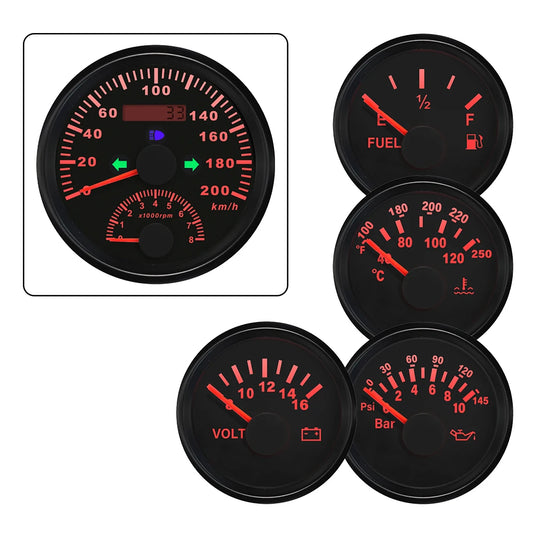 5 Gauge Set 85MM GPS Speedometer 0-8000RPM Tachometer 52MM Water Temp Oil Pressure Fuel Level Meter Voltmeter for Car Boat 12V