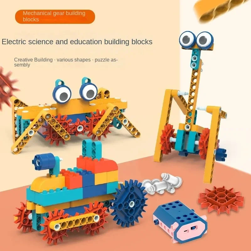 Electric Science Building Block Mechanical Gear Assembly Brick Model Interlocking Building Toy Kid Educational Birthday Gifts