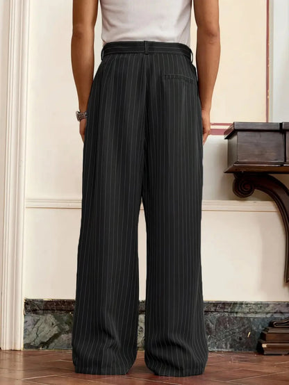 plus Size Men's Casual Striped Suit Pants Leisure Wide Leg Trousers for plus Size Men