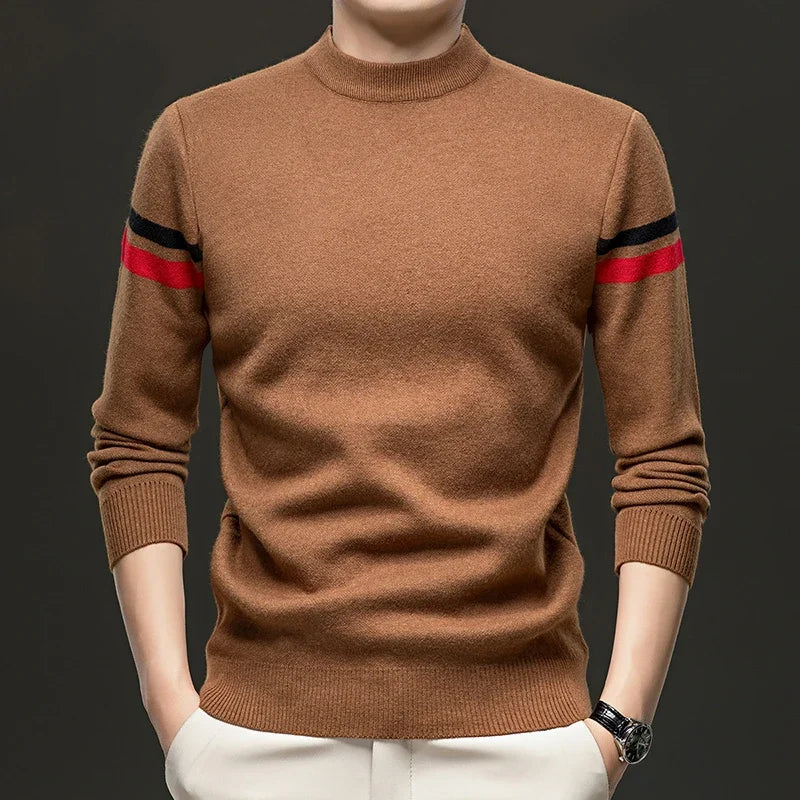 New Autumn and Winter Men's Casual and Fashionable Long Sleeved Round Neck Knitted Sweater Warm and Versatile Top
