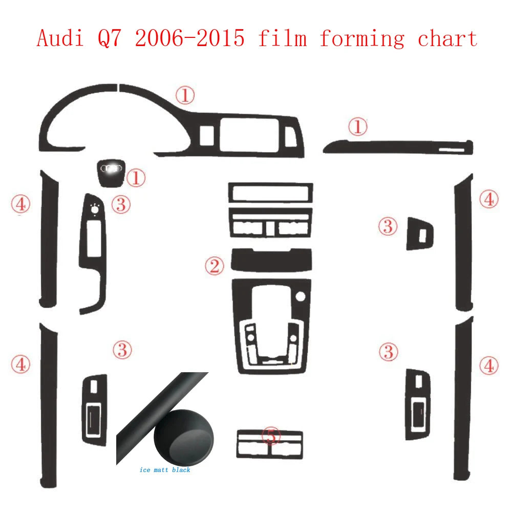 For Audi Q7 2006-2015 Interior Central Control Panel Door Handle 5D Carbon Fiber Stickers Decals Car styling Accessorie