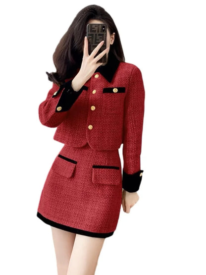 High-End  Style Women's Outerwear Set Autumn Winter New Design High Waist  Skirt Two-Piece Suit Fashionable And Warm