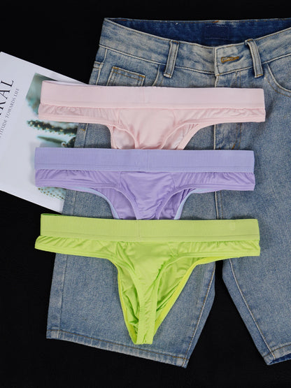 3 PCS Men's ORLVS Ice Silk Modal Thongs Soft Breathable Low Rise Comfortable Underwear