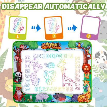 MQUDUO Boys Girls Water Painting Mat, Large Reusable Doodle Pad with Animal Alphabet Theme for Fine Motor Skill Toy
