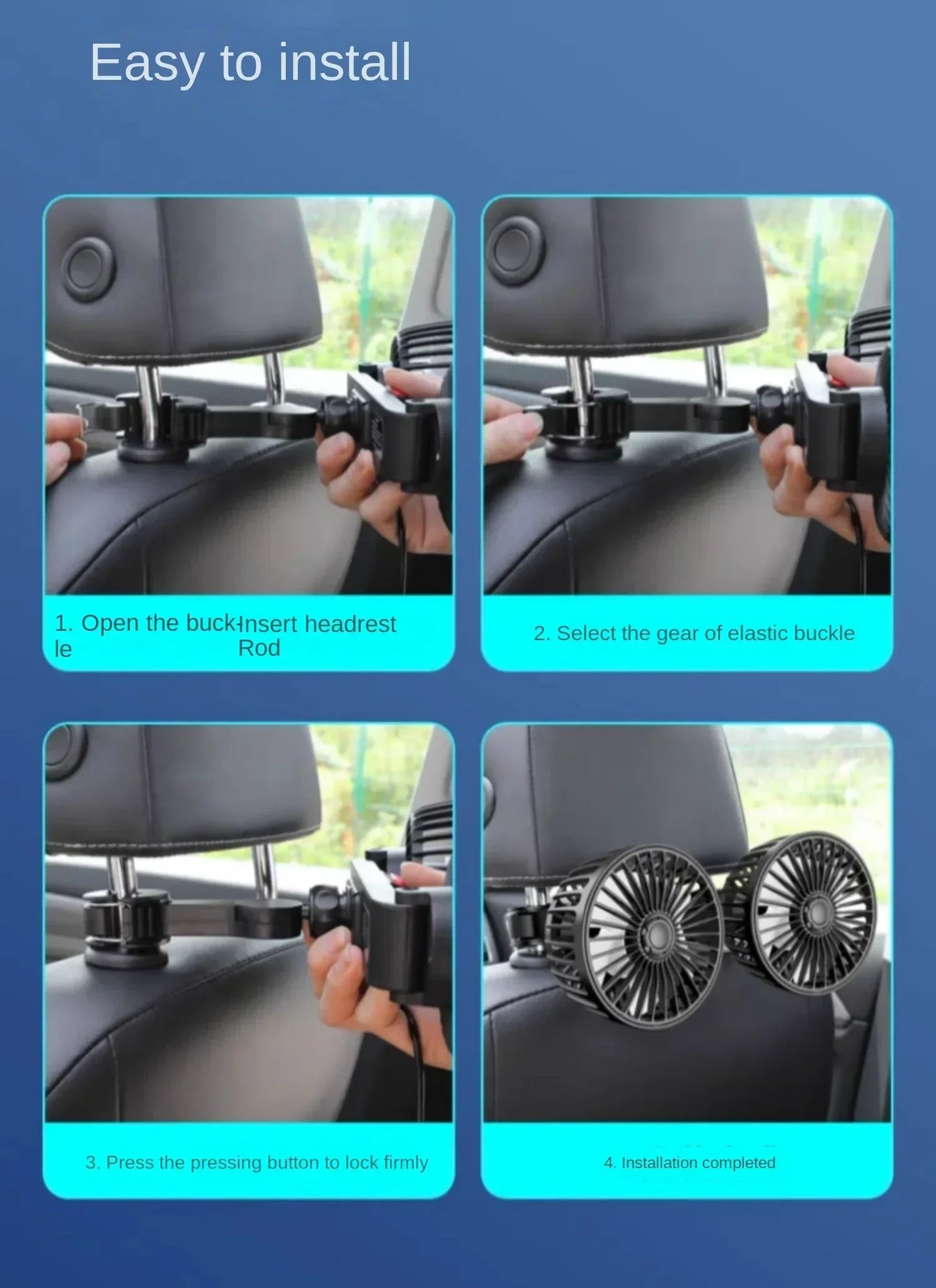 3-speed Car Seat Back Cooling Fan USB Charge Dual Head Fan 360 Degree Rotation Neck Cooler for Summer Car Accessories