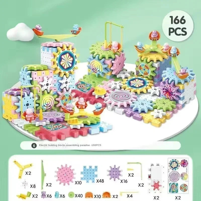 3D Puzzle Electric Gears Model Building Kits Plastic Brick Blocks Educational Toys for Kids Children Gear Blocks Building Toys