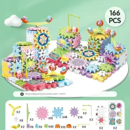 3D Puzzle Electric Gears Model Building Kits Plastic Brick Blocks Educational Toys for Kids Children Gear Blocks Building Toys
