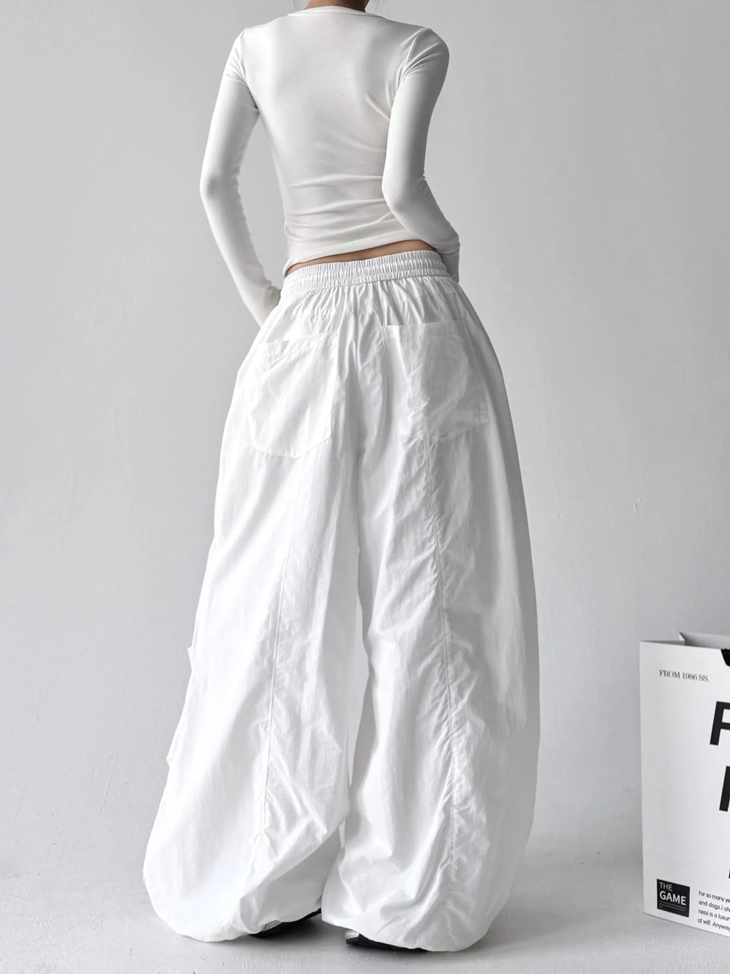 American Style High Waist Quick Dry Wide Leg Pants Women's Spicy Girl Slimming Casual Paratrooper Workwear Trendy White
