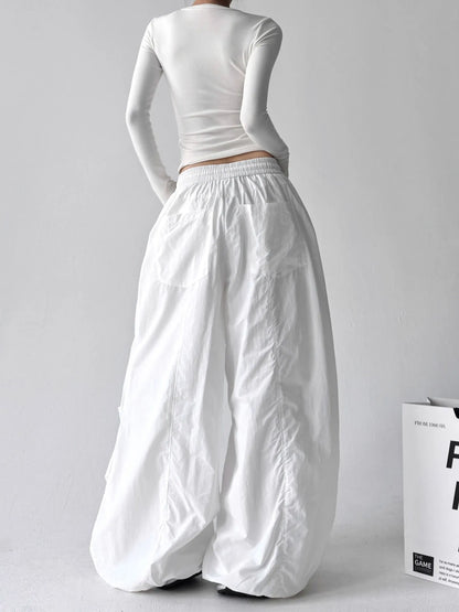 American Style High Waist Quick Dry Wide Leg Pants Women's Spicy Girl Slimming Casual Paratrooper Workwear Trendy White