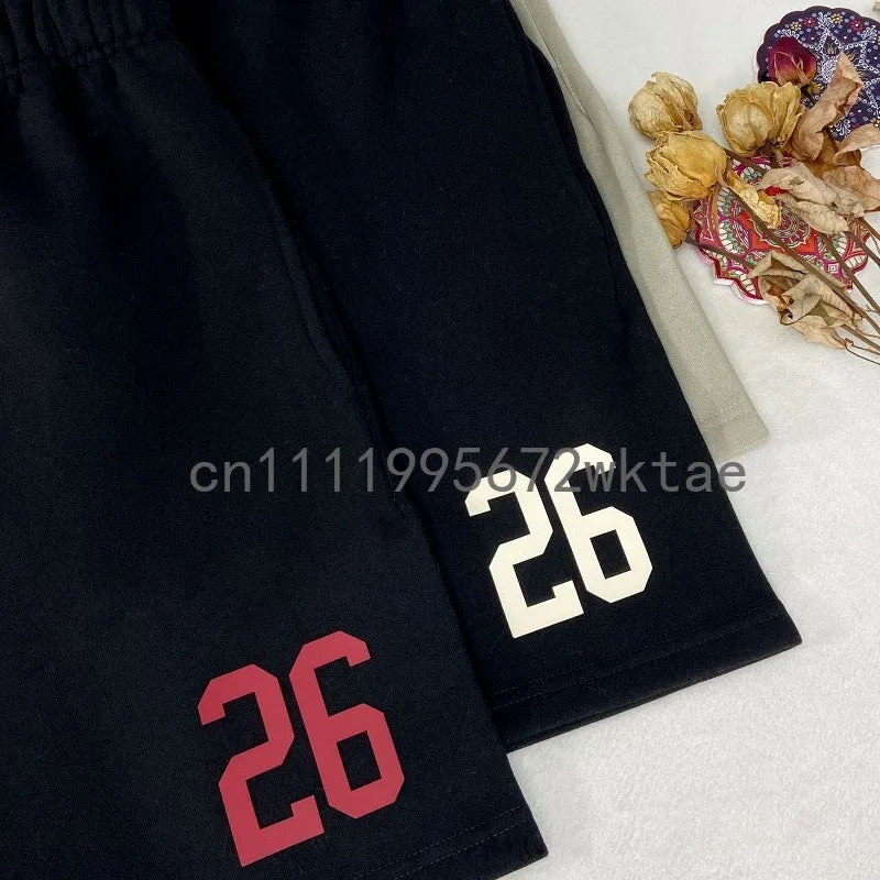 FW26 Double Line Luxury Design Men's Casual Shorts Rubber Number 26 Logo Shorts Designer Brand Couple High Street Loose Shorts