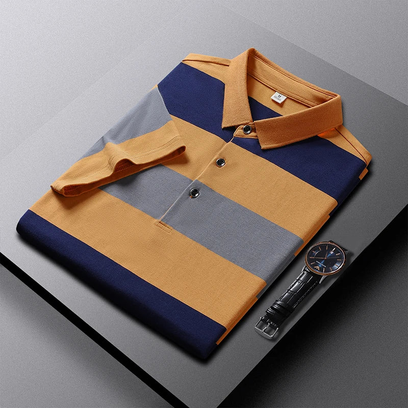 New Summer Men Classic Striped Polo Mens Cotton Short-Sleeved Fashion Business Casual Hot Polo Shirt Male Dropshipping LZLLTT