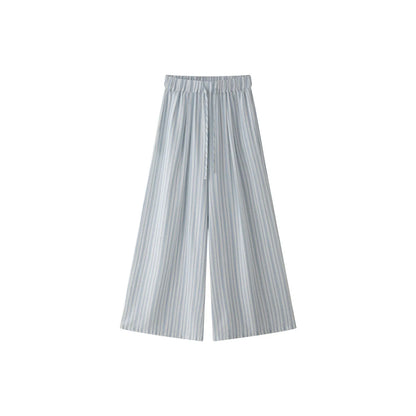 HanOrange 2026 Summer Vacation Stripe Loose Casual Pants Women Loose Wide Legs Breathable Trousers White Coffee/Blue White