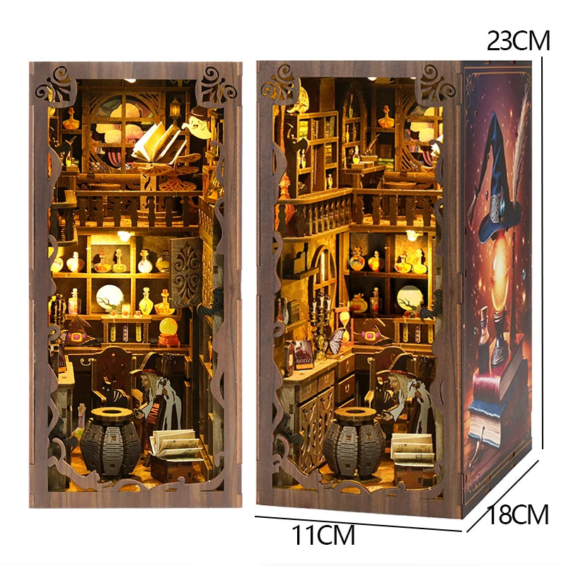 Zuuton DIY Wooden Book Nook Shelf Insert Kit Japanese Alley Miniature Model with LED Light 3D Puzzle Bookend Creative Gift Home
