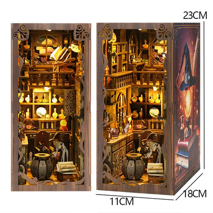 Zuuton DIY Wooden Book Nook Shelf Insert Kit Japanese Alley Miniature Model with LED Light 3D Puzzle Bookend Creative Gift Home