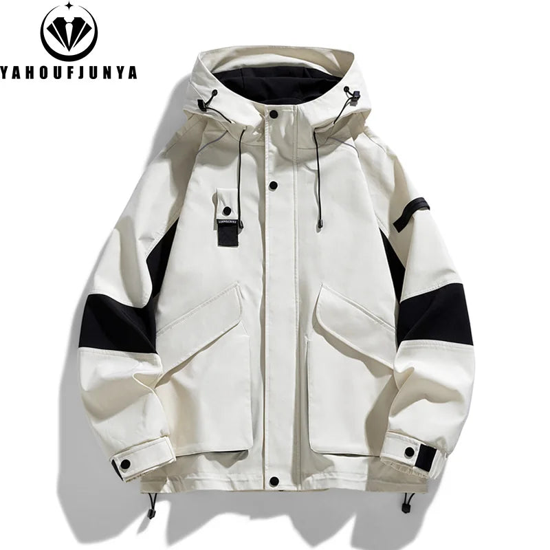2026 Men Spring Autumn Outdoor Leisure Cargo Hooded Jacket Men Hiking Sport Windbreak Fashion Pocket Loose Jacket Coat Male Hots