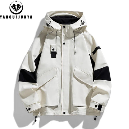 2026 Men Spring Autumn Outdoor Leisure Cargo Hooded Jacket Men Hiking Sport Windbreak Fashion Pocket Loose Jacket Coat Male Hots