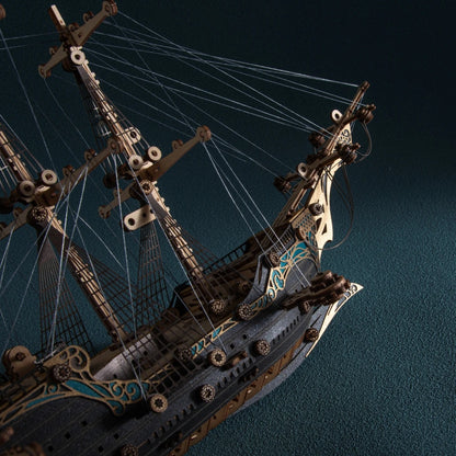3D Wooden Puzzle Kits Steampunk Mysteries Pirate Ship of Future DIY Assembly Toy Wood Pirate Boat for Adults Kids Birthday Gift