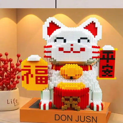 2024 New Lucky Cat Building Block Toy DIY Handmade Gift Lucky Cat Savings Can Puzzle Building Block Boy Birthday Blessing Gift