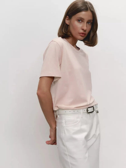 Bornladies Summer 100% Cotton Women's T-shirt Bottoming Basic Fashionable Lady Short Sleeve Loose Tops Shirts Solid 230g/㎡ Tops