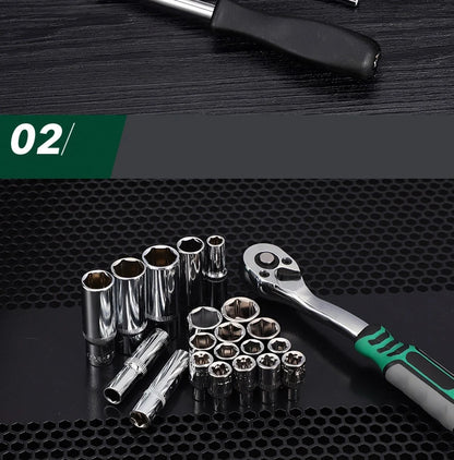 Advanced Car Repair Kit , Ratchet Wrench Set with Sockets Screwdriver Bits, Professional Tool Set, Car Maintenance Essentials