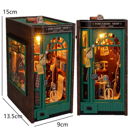 DIY 3D Puzzles Wooden Book Nook Kits Bookend Wooden Doll House Bookshelf Insert Decor Assembly Building Model Toys For Xams Gift