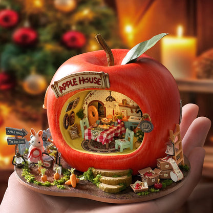 Micro fruit apple house doll house set 3D puzzle model DIY handmade toy set, room bedroom decoration girl birthday gift