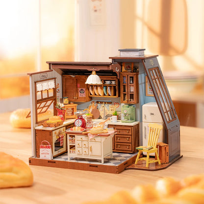 Robotime Baking Kitchen DIY Miniature Dollhouse Kit Crafts Hobbies Amazing Gift 3D Puzzle Mini House Building Kit Book Nook
