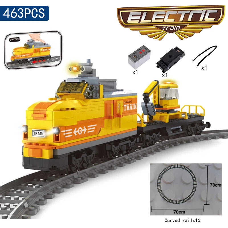 City Trains Flexible Tracks Forked Straight Curved Rails Switch Building Block Bricks High-Tech Creative Toys for kids gifts