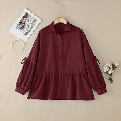 2025 Autumn Blouse ZANZEA Office Women Shirt Spring Elegant Lapel Neck Long Sleeve Tops Solid Button Up Blusas Lace-Up Chemise